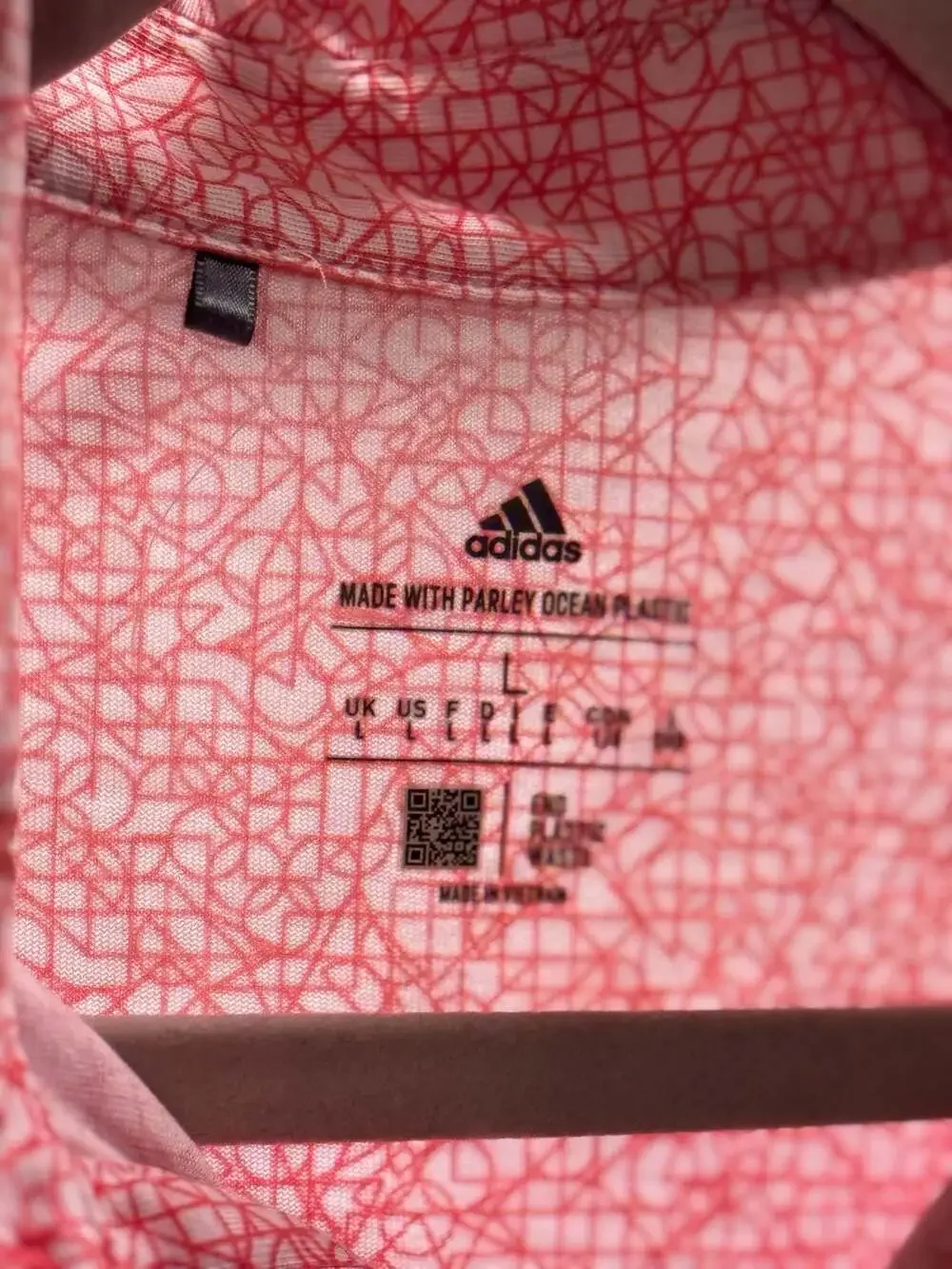 Adidas Made With Parley Ocean Plastic Geometric Golf Polo Shirt Pink Men's L